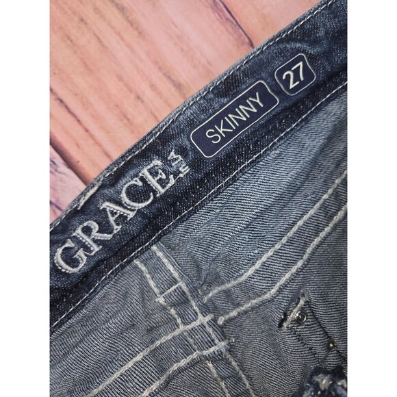 Grace In LA Womens Western Skinny Jeans 27 -30x31 Embellished Cross Back Pocket - Picture 4 of 13